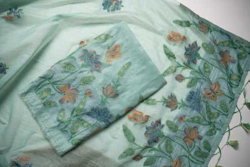 Trendy Tales Teal Cotton Unstitched Suit Set